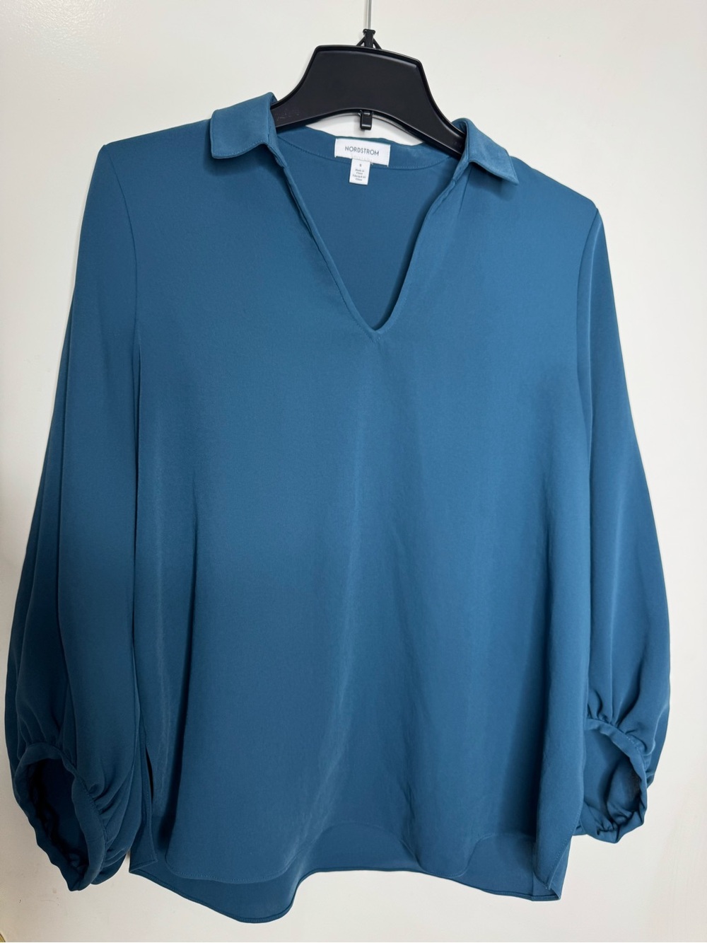 Nordstrom Teal V-Neck Collared Blouse - Women's